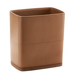 Brown Leather, Classy Bathroom Trash Can / Small Garbage Can