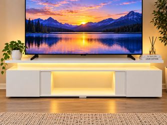 White LED TV Stand / Entertainment Center – Excellent Condition