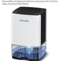 NineSky Dehumidifier for Home, 30oz Water Tank, (300 sq.ft) Dehumidifiers for Bedroom, Bathroom, Basement with 7 Colorful Lights, Auto Shut Off(C1 Whi