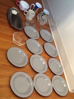 Dishes, champagne glasses, bowls, cups, serving platter ! Everything you see !