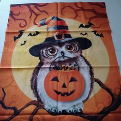 Happy Halloween Owl With Candy Pumpkin Bat Decoration Vertical House Flag Banner 28" x 40"