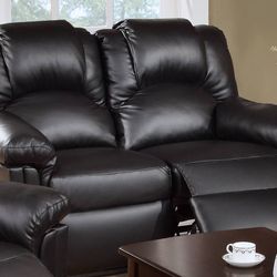 Black New Faux Manual Recliner Leather Love Seat
