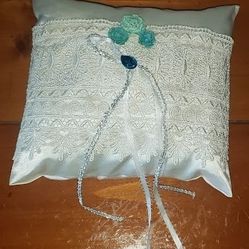 Wedding Ring Bearer Cushion Lace 8x8 Square Pillow with Embroidery
