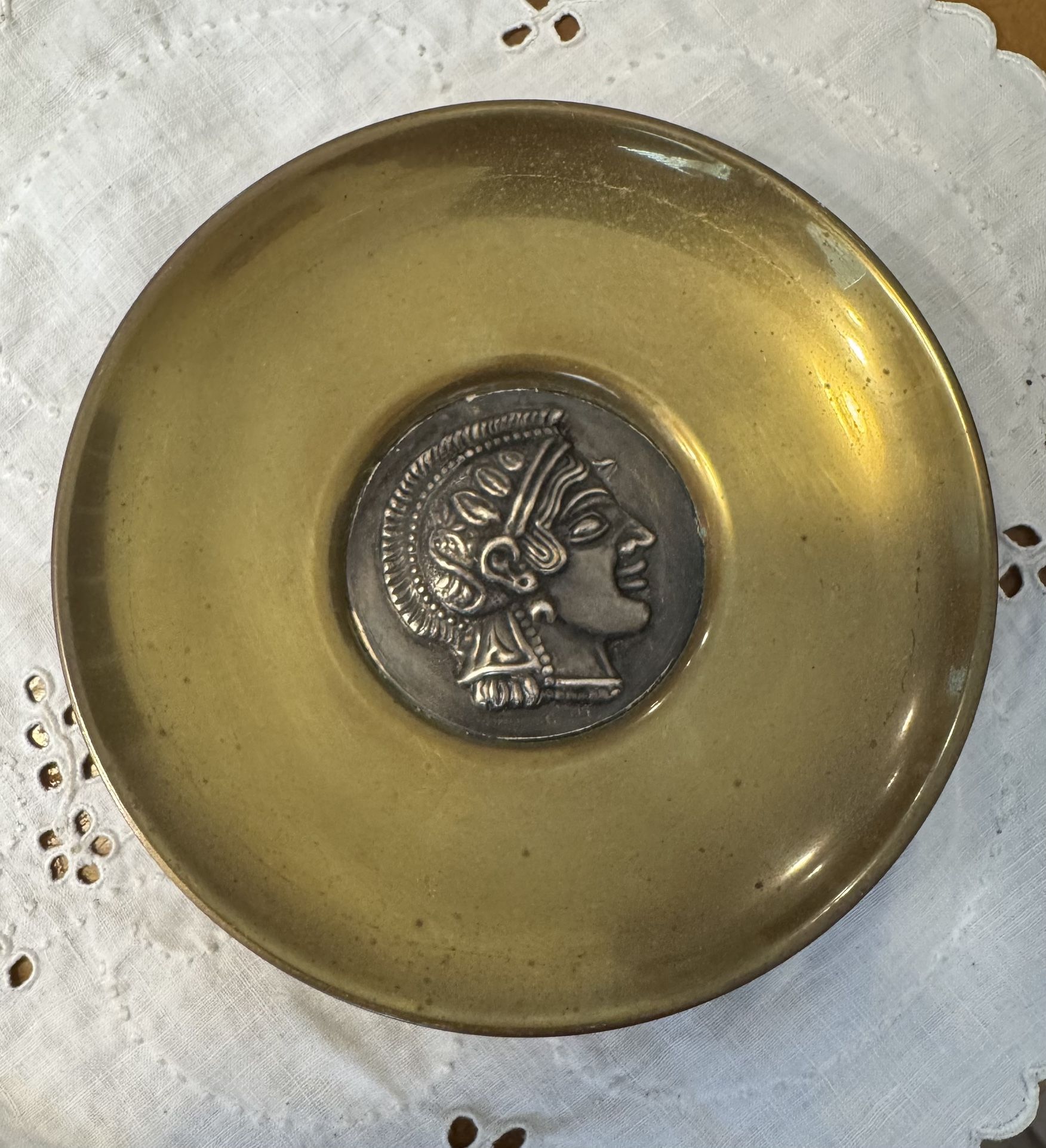 Vintage Ilias Lalaounis Brass Art Plate Dish 925 Silver Center
