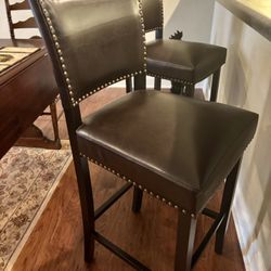 2 Brown Leather Bar Stools