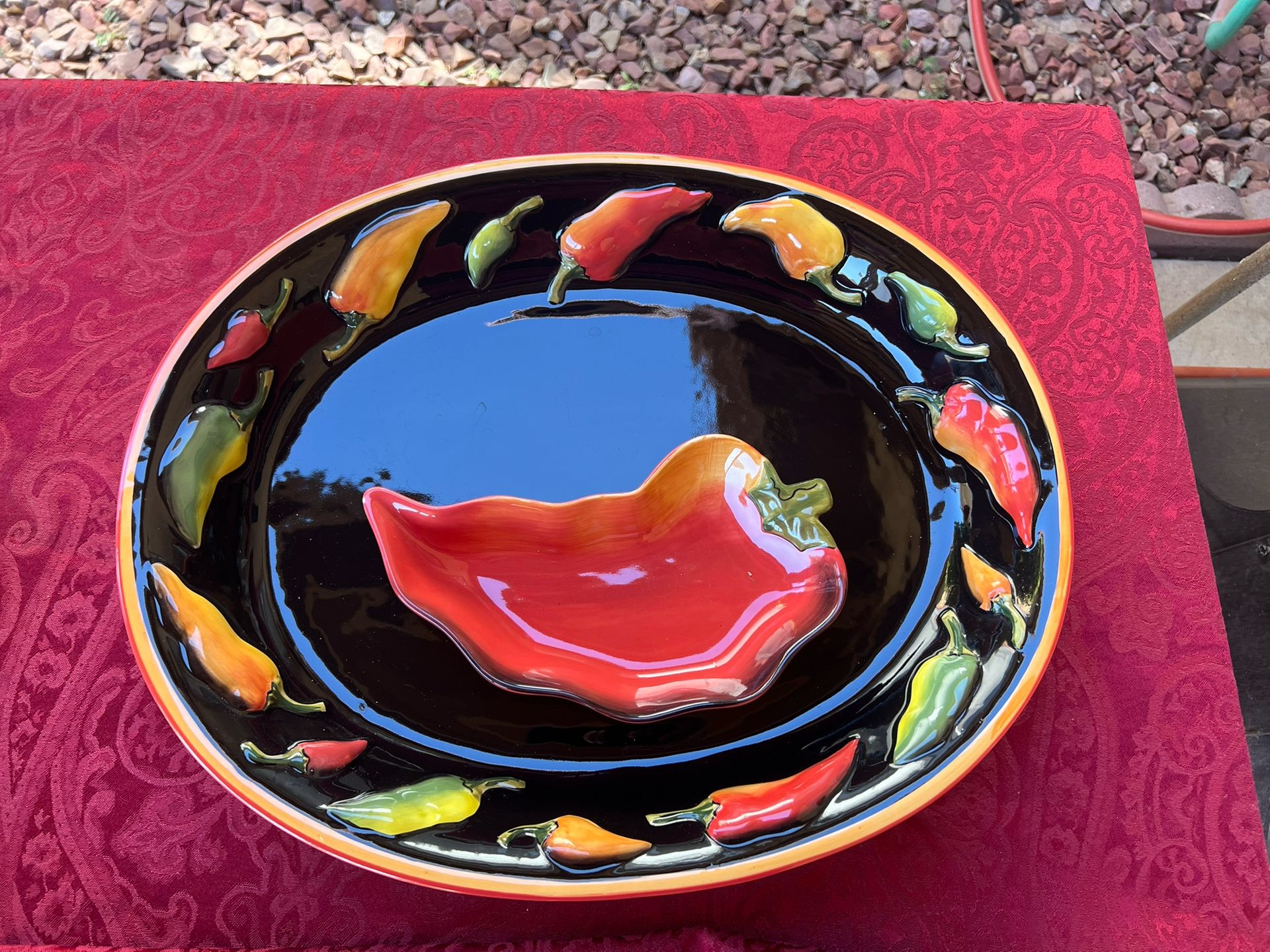 Clay Art "La Mesa" Ceramic Serving Platter With Salsa/Dip Dish