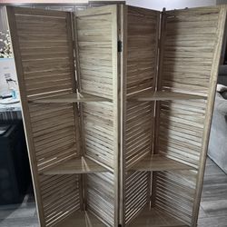 4 Panel Room Divider With Detachable Shelves Beige
