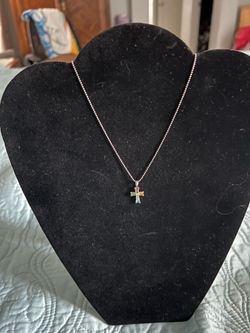 Sterling Silver Italian multi Gem Cross & Chain