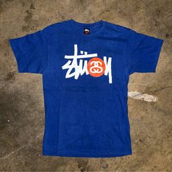 Stussy 2000’s Stock Logo Graphic T-Shirt Medium Blue