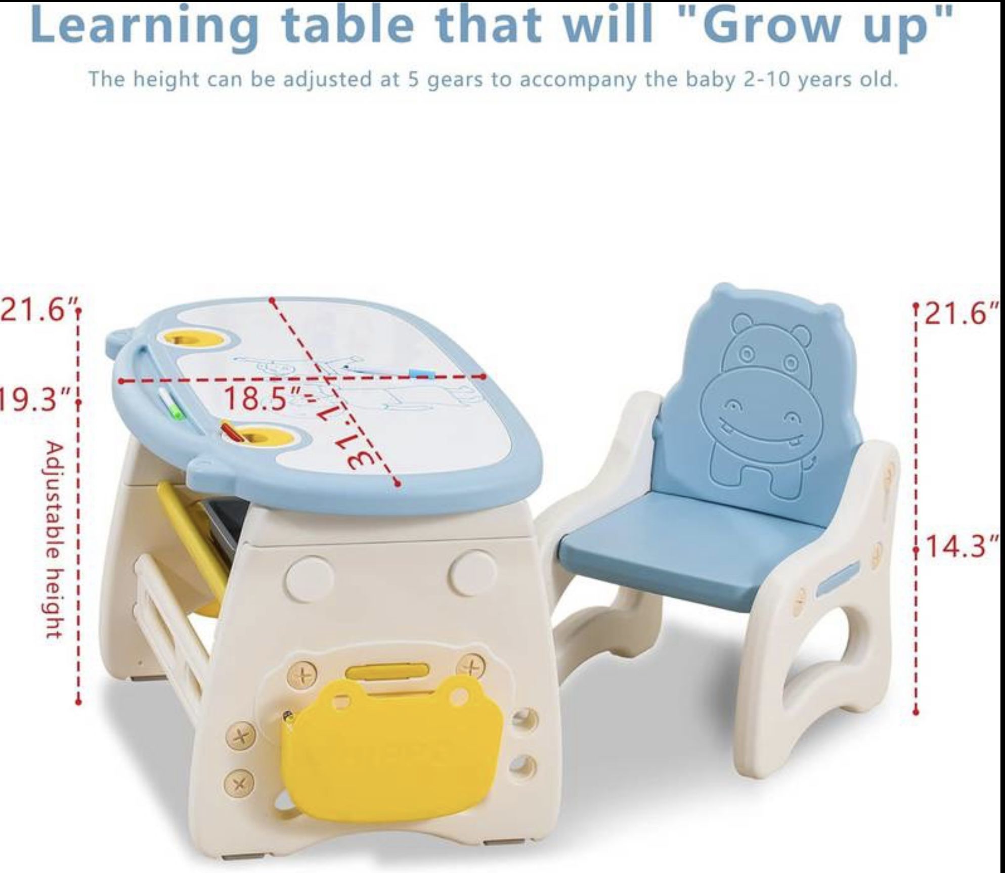 WHY TOYS Kids Art Board Table and Chair Set Ages 2-10Y - Blue, 21.6 Inch
