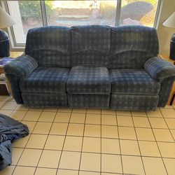 Blue sofa with 2 reclining seats
