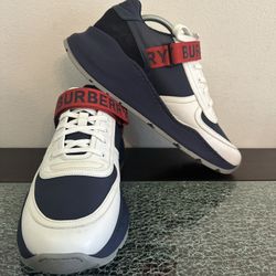 Size 44EU/11US - Burberry Men's Ronnie Lace Up Sneakers White Blue Red Authentic