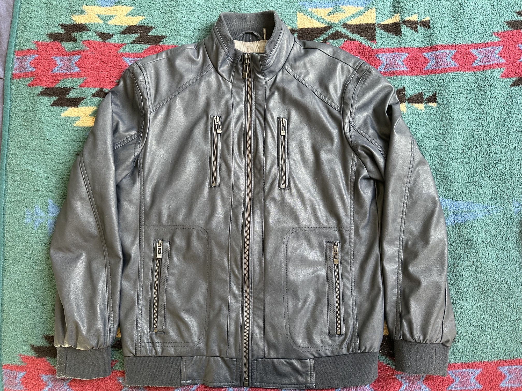 Vintage Calvin Klein Leather Navy Blue Jacket Men Size M