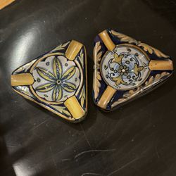 Set Of Vintage Robbia Gualdo Tadino Ceramic Ashtrays Made In Italy 