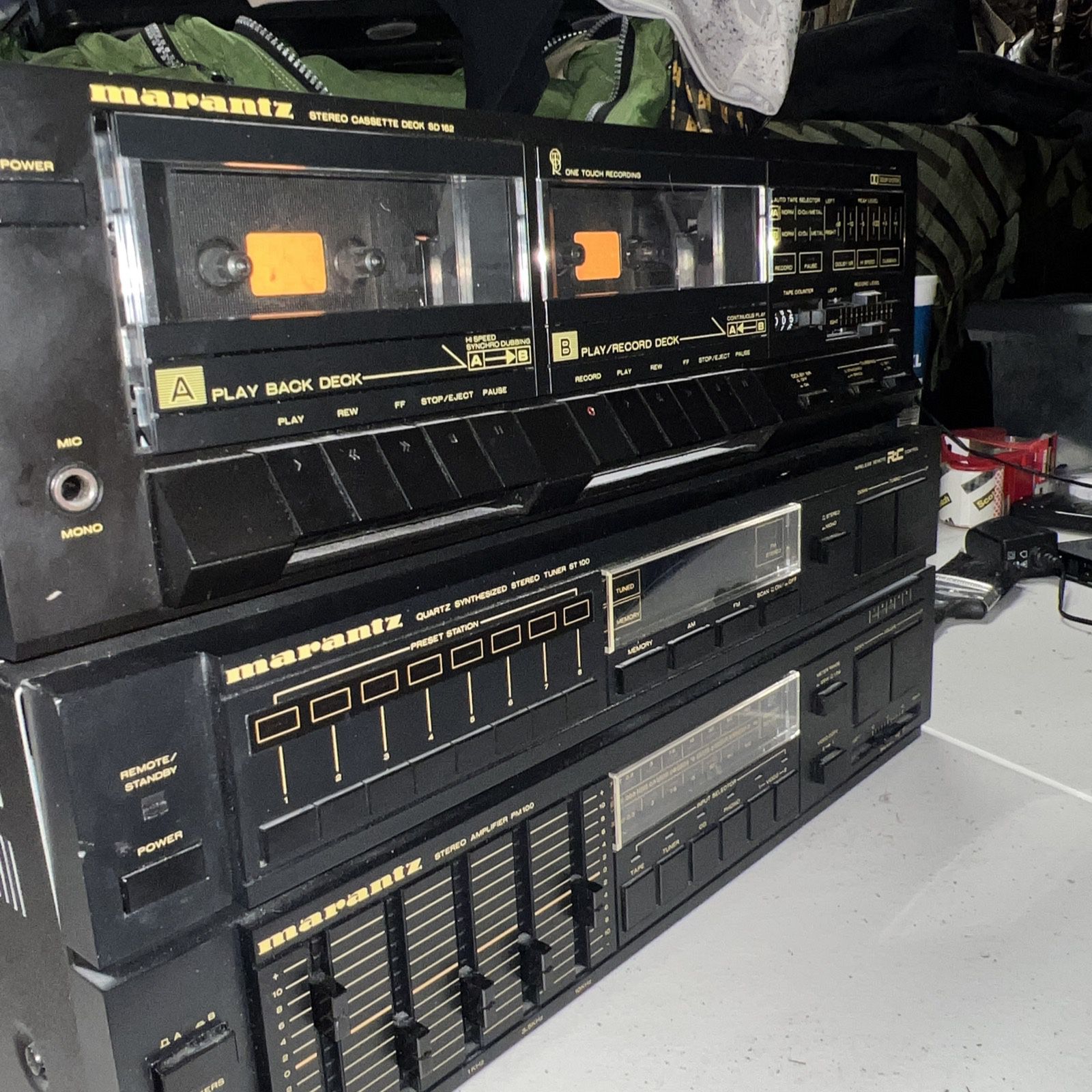 Marantz ST-100 Tuner/Amplifier PM-100 w/ Dual Stereo Cassette Deck SD 162 WORKS!