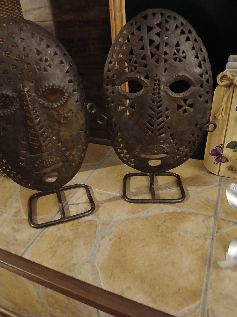 African Metal Masks Vintage