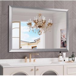 *NEW* Mirror for Wall 50x36 Inch, Brushed Silver Metal Framed