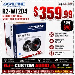Alpine R Series Bass Speaker 12" Dual 4-Ohm Voice Coil Subwoofer 2250 Watts R2-W12D4 🚨 Payment Options Available 🚨 No Credit Needed 🚨