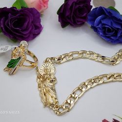 Saint Jude Gold Plated Ser Bracelet With Ring Size 10