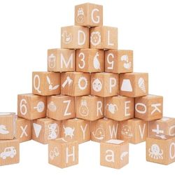 26 Wooden ABC Blocks Numbers Pictures, Educational Toys for Toddlers 