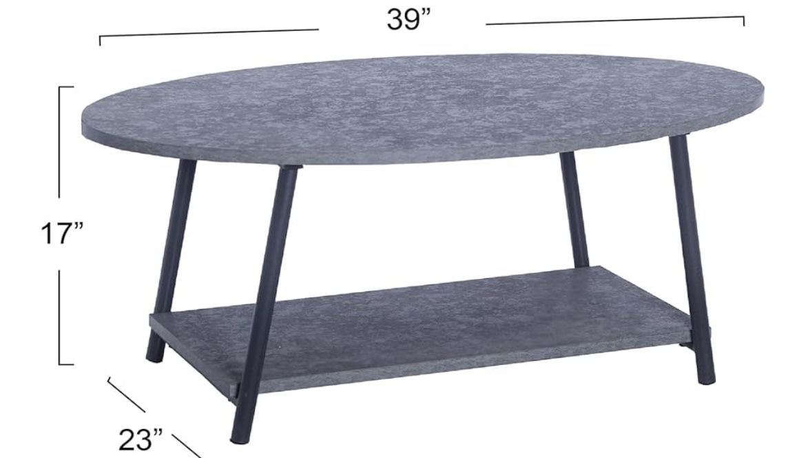 New Rustic Slate Concrete And Black Metal Coffee Table 