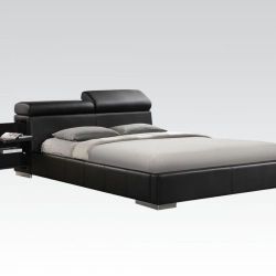 Manjot Leather Bed W/Built In Nightstand (Q)