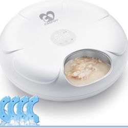 Casfuy Automatic Cat Feeder Cordless - Automatic Cat Food Dispenser with Stainless Steel Tray for Wet Food Rechargeable Auto Feeder for Cats Small Dog