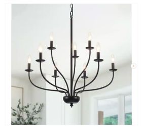 9 Light Black Candle Style Chandelier Modern Farmhouse Industrial Chandelier Light Fixture - New