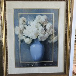 Blue Vase With White Roses