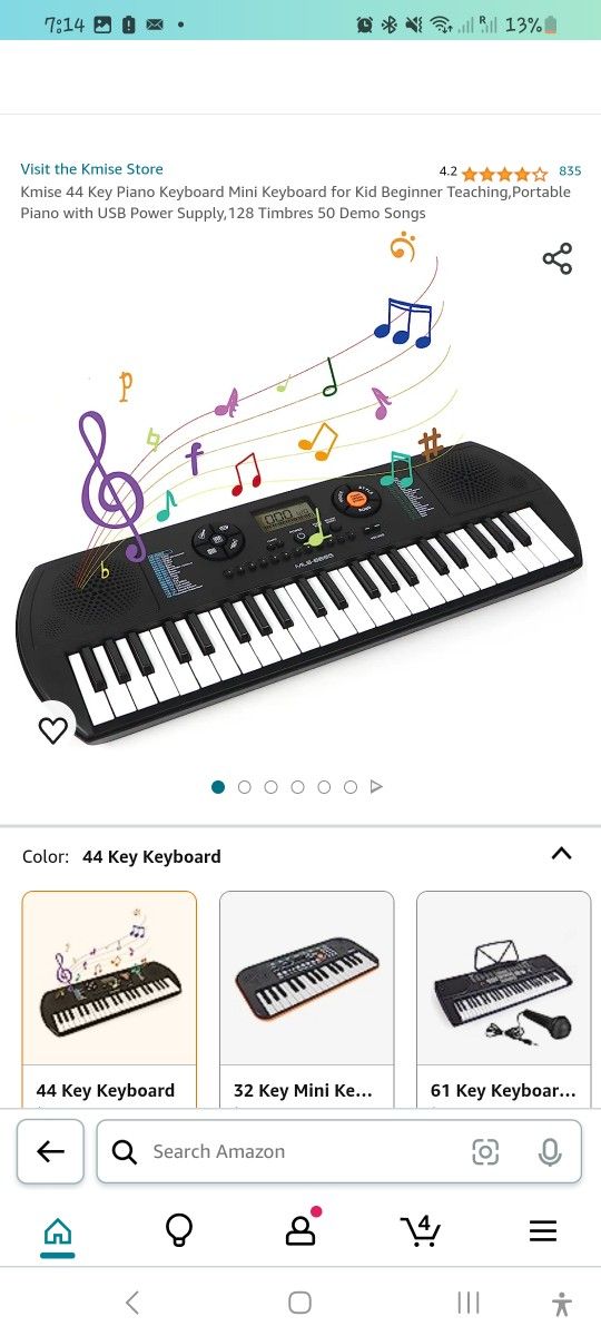 Kmise 44 Key Piano Keyboard Mini Keyboard for Kid Beginner Teaching,Portable Piano with USB Power Supply,128 Timbres 50 Demo Songs