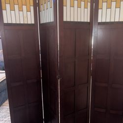 Mahogany Room Divide With Stained Glass Accents. 