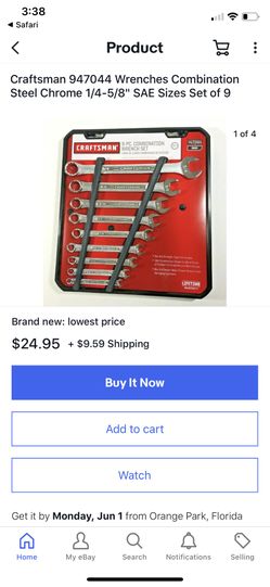 Craftsman 947044 Wrenches Combination Steel Chrome 1/4-5/8" SAE Sizes Set of 9