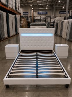 Bed frame white led full size new
