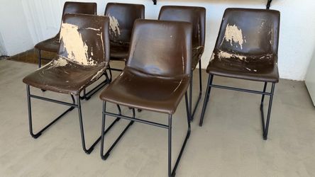 Set of 6 Brown Faux Leather Sled Base Dining Chairs