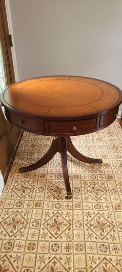Ethan Allen decor table with leather top