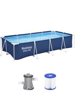 Bestway Steel Pro 13 Foot x 32 Inch Rectangular Above Ground Outdoor Pool Steel Framed Vinyl Swimming Pool with 1,506 Gallon Water Capacity, Blue