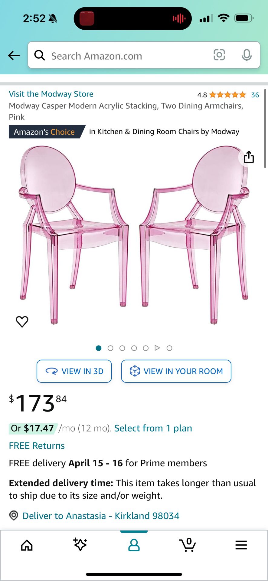 Set Of Clear Pink Chairs