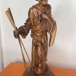 Vintage Hand Carved Olive Wood Jesus Statue 9"