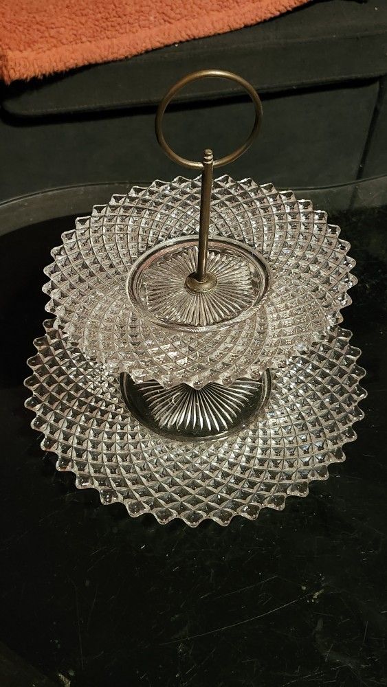 Vtg Westmoreland Glass English Hobnail Two Tiered Server