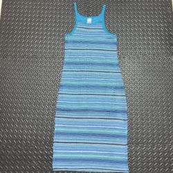 No Boundaries Midi Dress Striped Knit Tank Spaghetti Strap Blue Womens Large