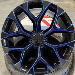 6x139.7 22”-28” Blue Milled Snowflakes 