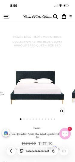 Upholstered queen bed and pillow top mattress