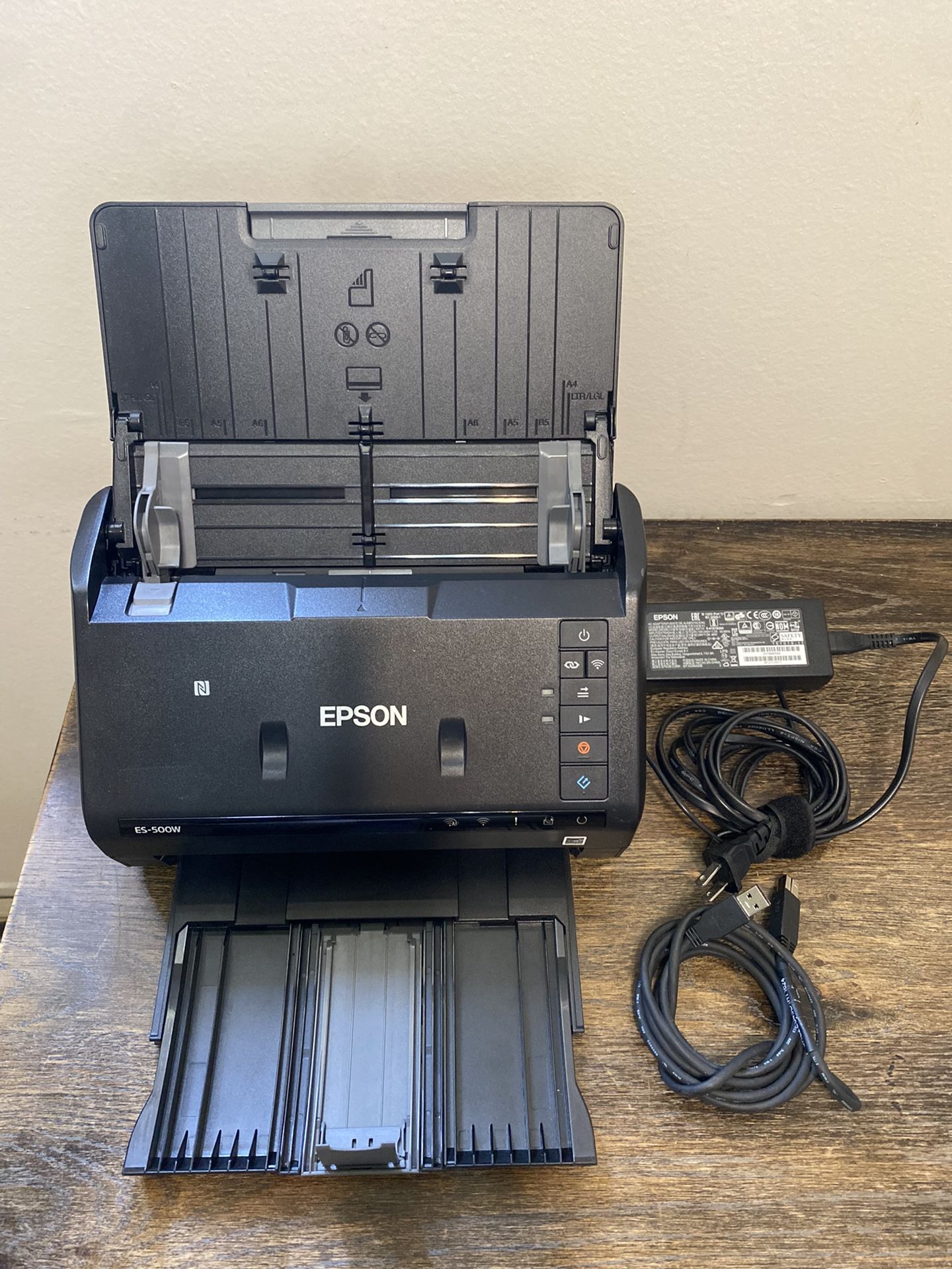 Epson ES-500W NY Wireless Duplex Document Scanner w/ Epson AC Adapter Tested