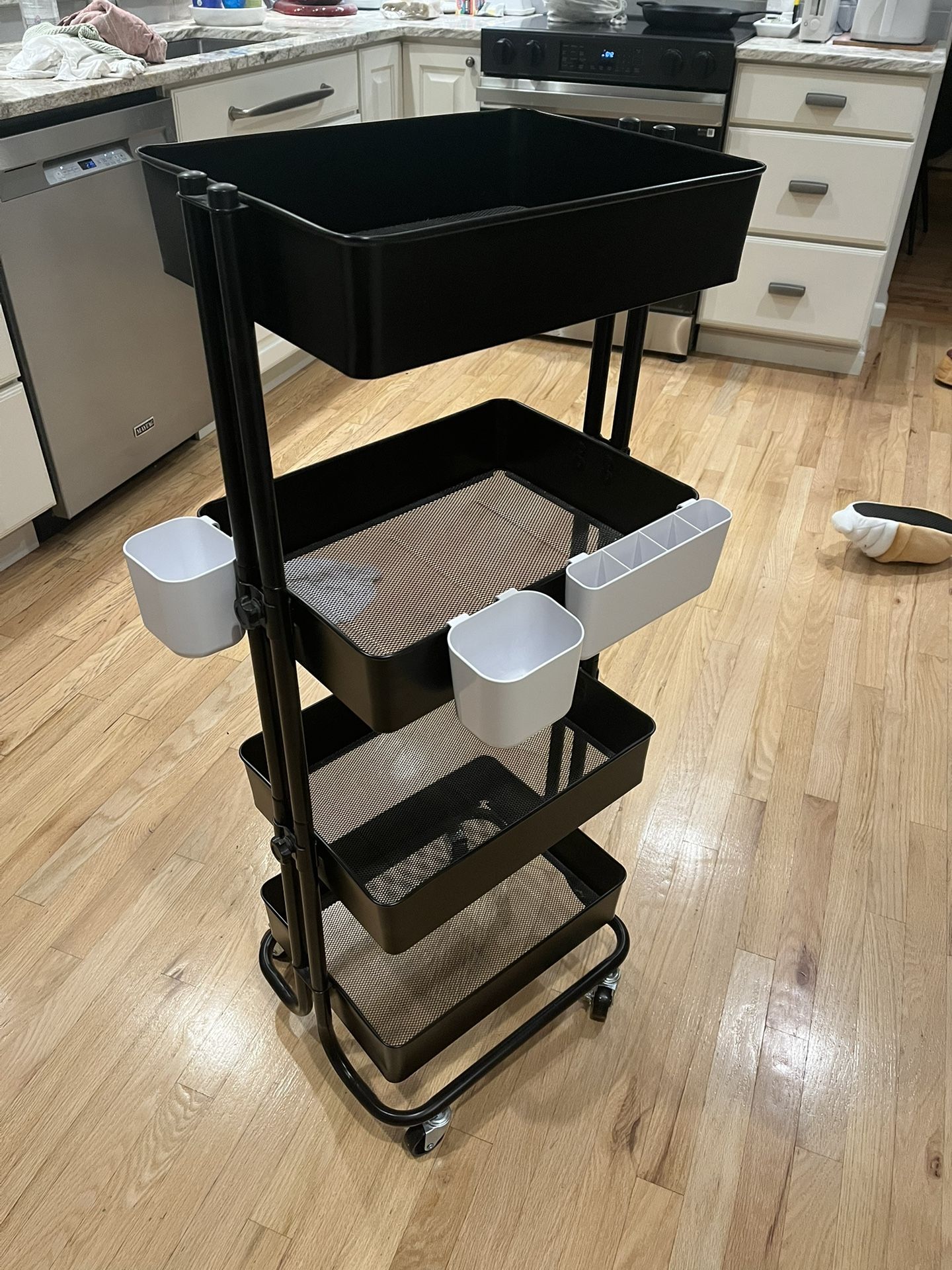 House 4-Tier Metal Mesh Utility Rolling Cart Storage Organizer Shelf Rack with Lockable Wheels for Living Room Kitchen Office