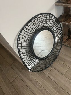 Round Black Wicker Wall Mirror