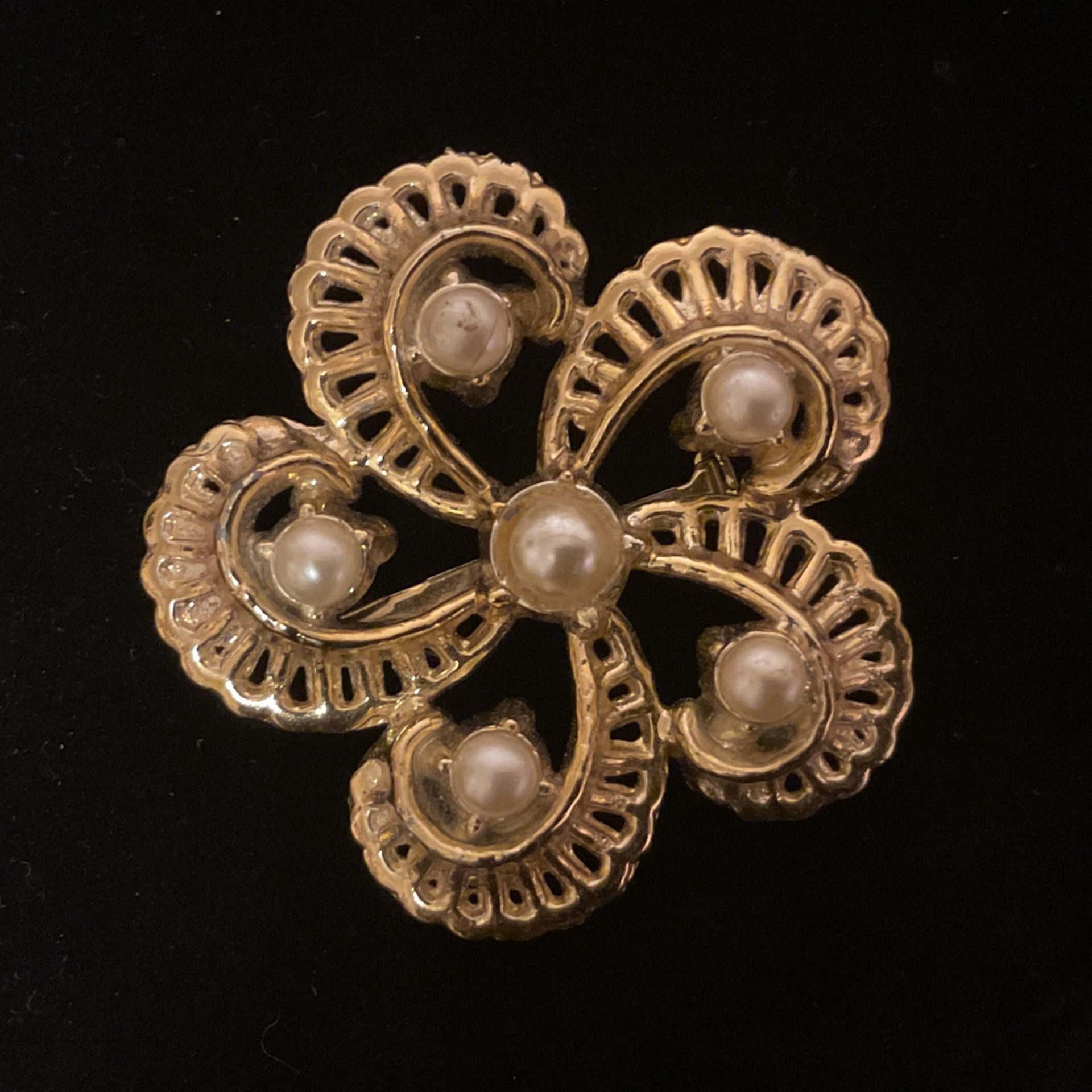 Goldtone And Pearl Brooch,by AJC