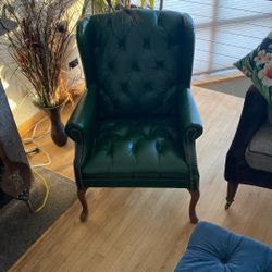 Hunter Green Corinthian Leather Wing Back Chair 