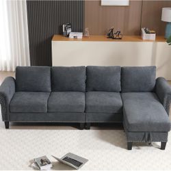 106" Convertible Sectional Sofa L-Shaped Snowflake Velvet with Chaise,Storage,Rivet Handrail Details,Ideal