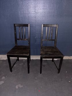 Set of 2 Black Wood Dining Chairs