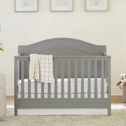 4-in-1 Convertible Crib with Mattress – Converts to Full-Size Bed – Gray